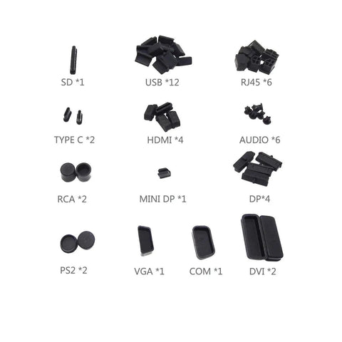 44 Piece Silicone Dust Plug Kit For Computer Ports USB HDMI VGA RJ45 DisplayPort External Interfaces black silicone caps