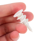 Person holding white nylon drywall anchor from Drywall Self Drilling Anchors And Screws Kit, Heavy Duty Nylon And Iron Fasteners.