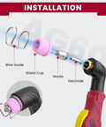 Installation of All-In-One Pro-Grade Plasma Cutter Consumables Kit with wire guide, shield cup, nozzle, electrode for AG60P torch