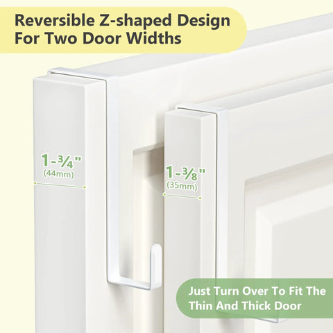 Over The Door Z Shaped Reversible Hooks For Clothes Coats Towels And Shoes Fits Doors With One And Three Eighths Inch Or One And Three Quarters Inch Widths Black 10 Pack shown on different door sizes