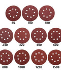 Check Out These 100 Pack 5 Inch Random Orbital Sanding Discs With Hook And Loop Backing showing various grits from 60 to 1500.