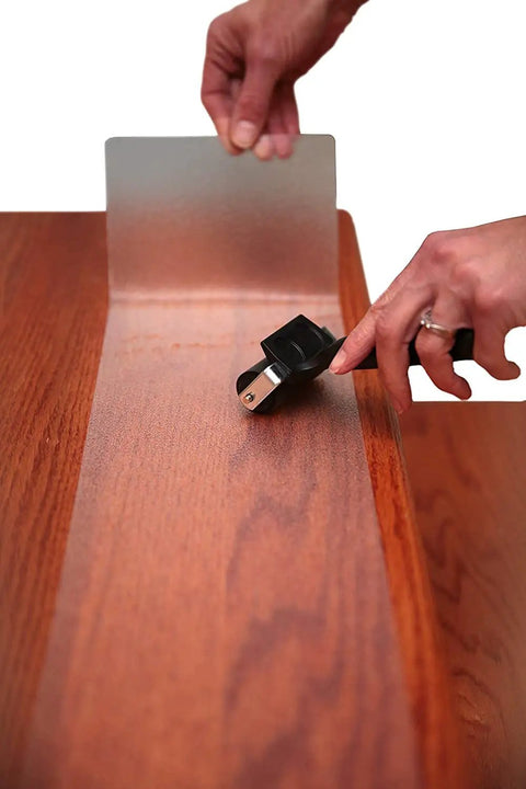 Applying Pre Cut Anti Slip Stair Treads 24x4 Inch 15 Pack With Roller Clear Non Slip Grip Strips to wooden step