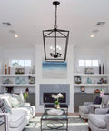 18 By 25 Inch Steel Cage Lantern Pendant Light With Industrial Candle Style Chandelier Design in modern living room