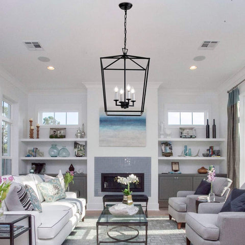 18 By 25 Inch Steel Cage Lantern Pendant Light With Industrial Candle Style Chandelier Design in modern living room
