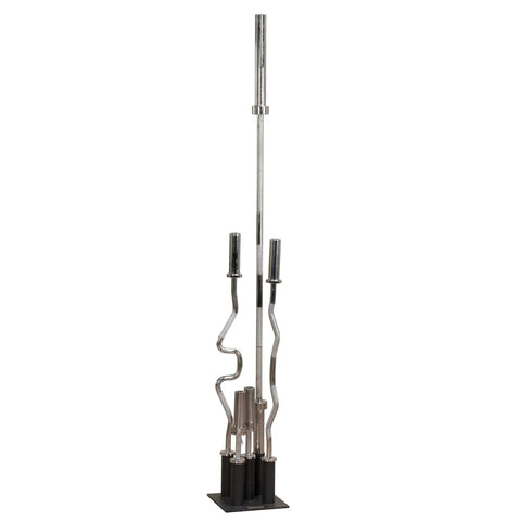 Olympic Bar Storage Rack For 5, 6, And 7 Foot Bars, Durable Satin Black Stand for Curl Bars, shown with bars