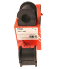 Front view of TRW JBU1328 suspension stabilizer bar bushings, black rubber, on red TRW box.