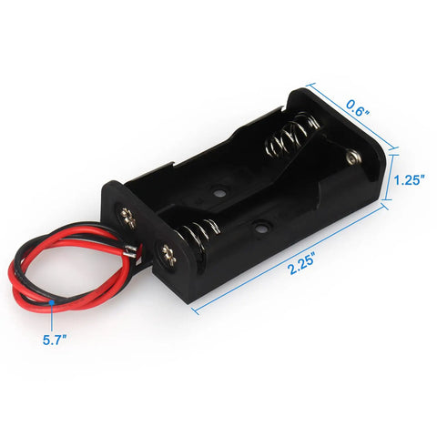 Four Pack Of Hella Reliable AA Battery Holders With Attached Leads And Stainless Steel Contacts For Effortless Power Delivery And A Straight Up No Fuss Housing That Keeps Batteries Securely Locked Away, showing dimensions and wire connections.