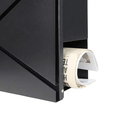 Sturdy Heavy Duty Large Capacity Wall Mount Mailbox With Lock And Newspaper Compartment For Outdoor Use, black steel, detail view