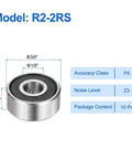 10 Pack R2-2RS Deep Groove Ball Bearings 1/8 Inch ID 3/8 Inch OD 5/32 Inch Height Double Rubber Sealed Chrome Steel Miniature Bearings