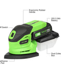 Garage Shop Ready Compact Detail Sander With 1.1A Motor Delivers 14,000 OPM, ergonomic handle and dust collecting box