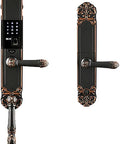 No Sweat Smart Keypad Deadbolt Keyless Entry Door Lock With Auto Lock And Anti Peek Password Guard For Front Porch, stylish black and bronze finish with keypad.