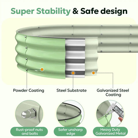 Cross-section view of No-Fuss Easy Start Raised Garden Bed 4x2x1 Ft Galvanized Metal Planter Box with safety edge and coatings