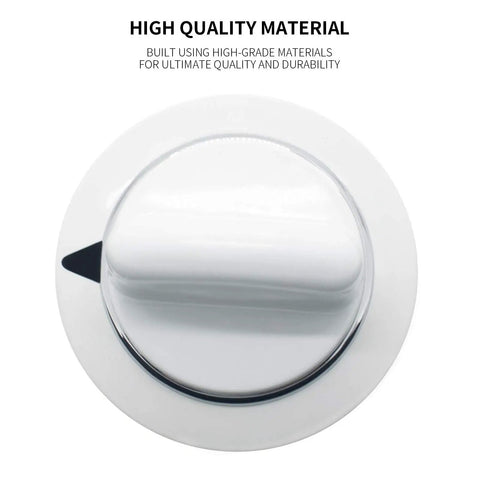 Top view of Beefed Up Dryer Timer Knob With Metal Ring Replacement For GE Hotpoint Dryers White With Chrome Trim Black Indicator