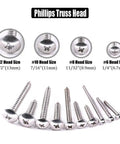 Phillips Truss Self Drilling Sheet Metal Tek Screws Assortment Kit with various head sizes for installation indoors or outdoors.