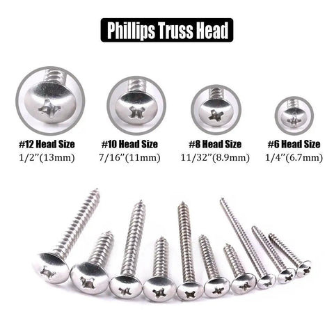 Phillips Truss Self Drilling Sheet Metal Tek Screws Assortment Kit with various head sizes for installation indoors or outdoors.