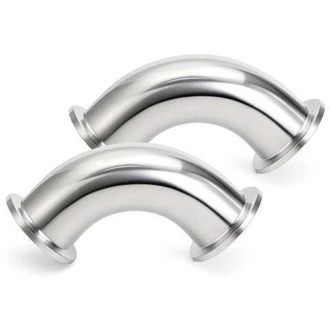 2-pack stainless steel sanitary ferrule elbows, 2-inch OD, tri-clamp ends.