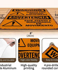 12 By 8 Inch Aluminum Warning Sign For Moving Equipment with pre-drilled holes, showing durability and clear warning text