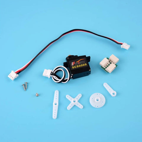 Kickass Serial Bus Servos For Robotics And Drones Digital Control Set Of Two Heavy Duty 300 Degree Metal Gear Actuators Running On 6 Volts showing SCS009 servo and accessories