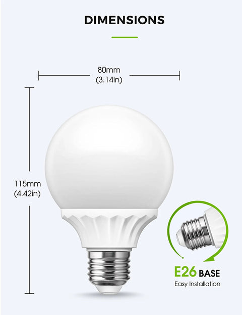 Six Pack G25 LED Vanity Bulbs For Makeup Mirror Glam Up Your Vanity 500 Lumens 40 To 45W Equivalent E26 Edison Base Bulb Dimensions