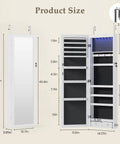 6 LED Lighted Mirror Jewelry Cabinet With Wall Or Door Mount, Tall 47.2 Inch Lockable Jewelry Organizer dimensions and features