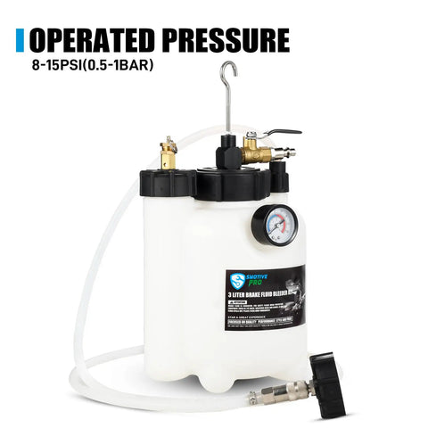 One Person Pneumatic Brake Bleeder Kit With 3L Fluid Reservoir And 1L Catch Bottle Includes 3 Master Cylinder Adapters