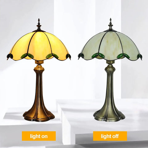 Tiffany Style Table Lamp With Yellow Stained Glass, Cozy Glow For Bedroom And Living Room, 12 X 12 X 18 Inches, LED Bulbs Included