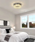 Bedroom with Dope Modern Crystal Ceiling Light With Dimmable LED Flush Mount 12 Inch Chrome Industrial Chandelier installed.
