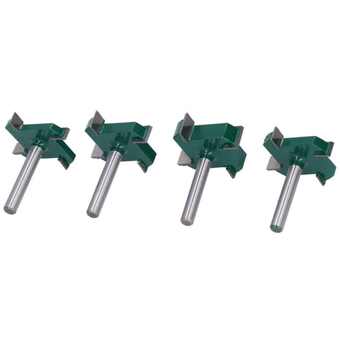 Cool Four Piece T Slot Router Bit Set With 1/4 Inch Shank for grooving, slotting and CNC milling projects.