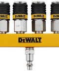 Four Tool Air Manifold With Quick Connect Couplers And Industrial Plug Pro Grade Pneumatic Splitter For Running Four Tools Simultaneously Handles Up To 300 PSI And 40 SCFM Great For Shop Pros