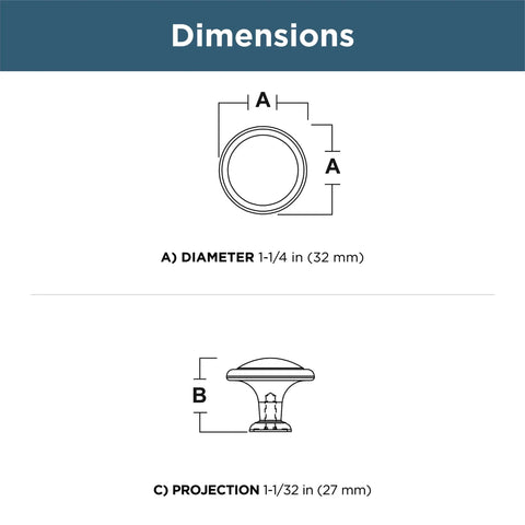 Round Ringed Satin Nickel Cabinet Knobs 25 Pack One And One Quarter Inch Drawer Pulls Ideal For Kitchen Cabinets And Furniture Makeover Durable Hardware Upgrade For Dresser Dressers And Cabinets dimension diagram.