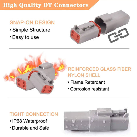 174 Pcs DT Deutsch Connector Kit With Pro Grade Ratcheting Wire Crimp Tool, connectors with snap-on design, nylon shell, IP68 waterproof