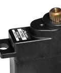 Beat The Clock Analog Servo Coreless Micro Servo Kit Featuring Double Ball Bearing Rock Solid Torque And Lightning Fast Response For Rc Cars Boats Robots And Planes Black close-up showing servo motor detail and metal gear.