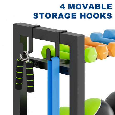 Heavy Duty Four Tier Dumbbell Rack With Dedicated Yoga Mat Holder And Straight Fire Home Gym Weight Storage Organizer For Kettlebells Rollers And Bands