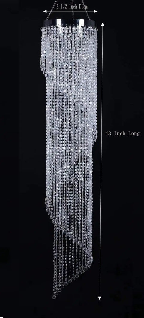 Faux Crystal Sparkling Iridescent Spiral Beaded Chandelier Ready to Hang for Wedding Centerpieces and Event Decor 8.5 Inch Diameter and 48 Inch Hanging Length Adds Glam to Parties and Home Tables