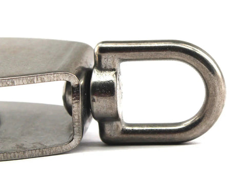 Stainless Steel Wire Rope Pulley Block M32 Swivel Crane Wheel Kit Two Pack for Easy Lifting and Towing 360 Degree Top Ring Prevents Rope Knotting Rust Resistant Durable Heavy Duty Construction close-up of swivel ring
