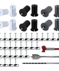 Hosrivae Ultimate Starlink Cable Routing Kit With Six Thick Silicone Grommets, Nifty Drill Bits, And Thirty Secure Wall Clamps For A Super Neat Home Or RV Setup That Looks Awesome, kit parts laid out