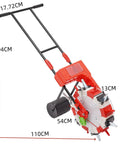 Walk Behind Seed Planter For Row Crops, Manual Seeder Machine For Peanuts, Corn And Beans With Precision Sowing, dimensions shown