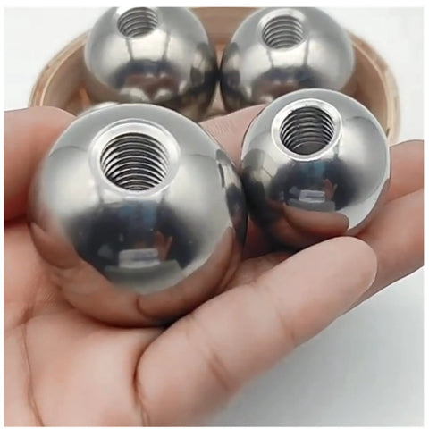 Set of four stainless steel M8-threaded balls with internal threads, chrome finish