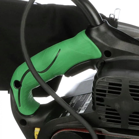 Close-up of 3 X 21 Inch Belt Sander For Woodworking With Variable Speed 9 Amp Motor featuring soft grip handle and cord.