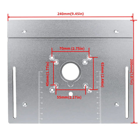 Tough As Nails Aluminum Router Table Insert Plate With Miter Gauge For Woodworking Benches and Table Saw Rigs, 240mm x 200mm, anodized finish.