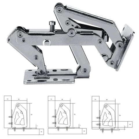 Frameless cabinet hinge, side view, stainless steel, 170/175-degree, hydraulic damper, soft-close, adjustable mount