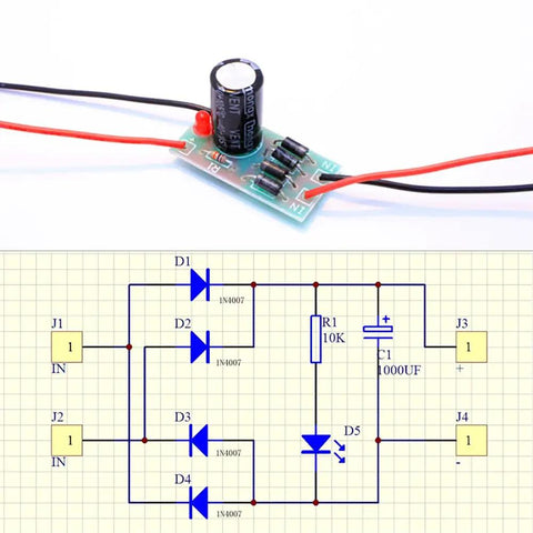 Three Pack AC DC Converter Kit 6V 12V 24V To 12V 6V Full Bridge Rectifier Filter Power Supply Module For Model Trains LED Projects 1N4007 Rectifier Input 6V 32V Capacitance 470UF diagram and module