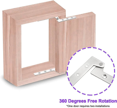 360 Degree Rotatable Inset Offset Pivot Door Hinge installed on wooden cabinet frame, brushed silver finish, 201 stainless steel