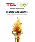 TCL logo with Olympic rings and torch promoting partnership with text 'Inspire Greatness' and 'Worldwide Olympic Partner'