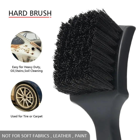 Hard brush from 9 Piece Auto Detailing Brush Set With Soft Bristles For Interior And Exterior Cleaning Including Wheels, Vents, Seats, Engine, Carpets And More For Cars, Trucks, SUVs And Motorcycles All In One Automotive Cleaning Kit.