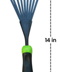 Ergonomic Hand Rake And Soil Tiller Tool With Carbon Steel Tines Rust Resistant displaying 14 inch length and 5 inch width