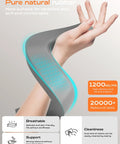 Close-up of a hand holding a flexible piece of gray and teal pure natural rubber with breathable and supportive text overlays.