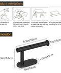 Dimensions and installation instructions for Self Adhesive Toilet Paper Holder Wall Mount Matte Black Stainless Steel SUS 304 No Drilling Rustproof Command Strip