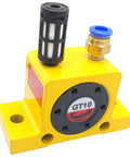 High Speed 1/8 Inch Pneumatic Air Turbine Vibrator Industrial Grade With Muffler, yellow aluminum casing, side view