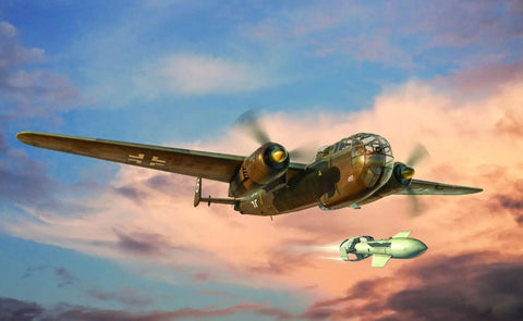 Dornier Do 217 K1 K2 Bomber Model Kit With Fritz X Guided Bombs 1 72 Scale Unpainted Plastic Assembly in flight